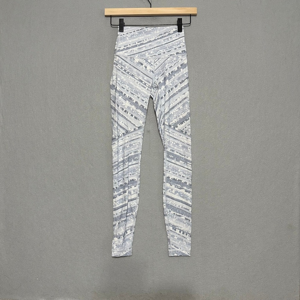 Lululemon Wunder Under High-Rise Tights Grey White Geometric Stripe Size 2 28"